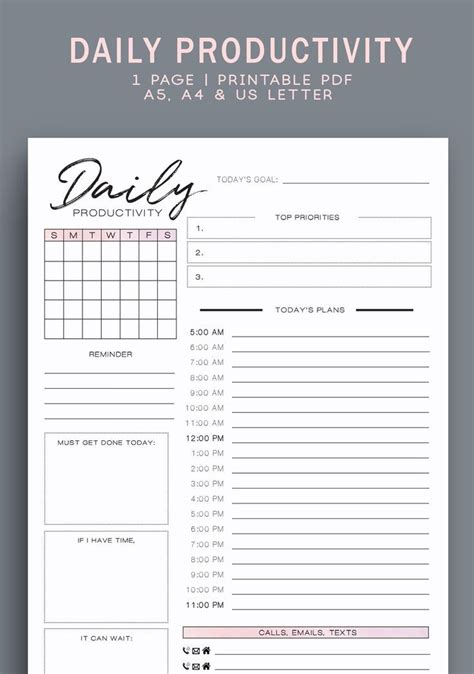 Productivity schedule template pdf example